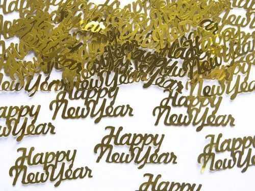Boldog új évet - arany konfetti 4x2 cm - Szilveszter éjszaka - PartyDeco