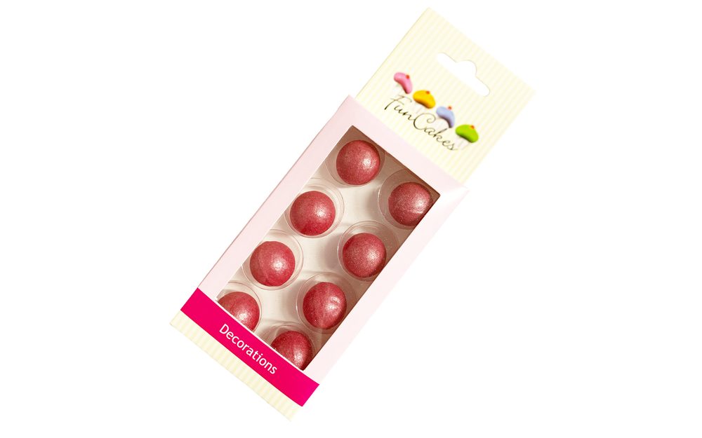 Ehető dekoráció - Sötét rózsaszín csokigyöngy golyók  - 8 db - FunCakes