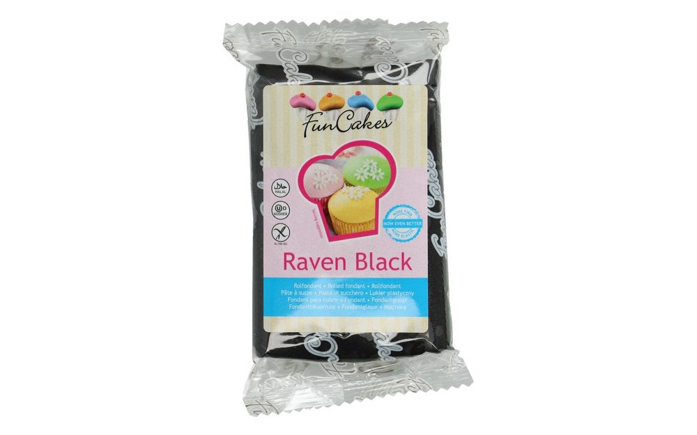 Fekete hengerelt fondant (színes fondant) Raven Black 250 g - FunCakes