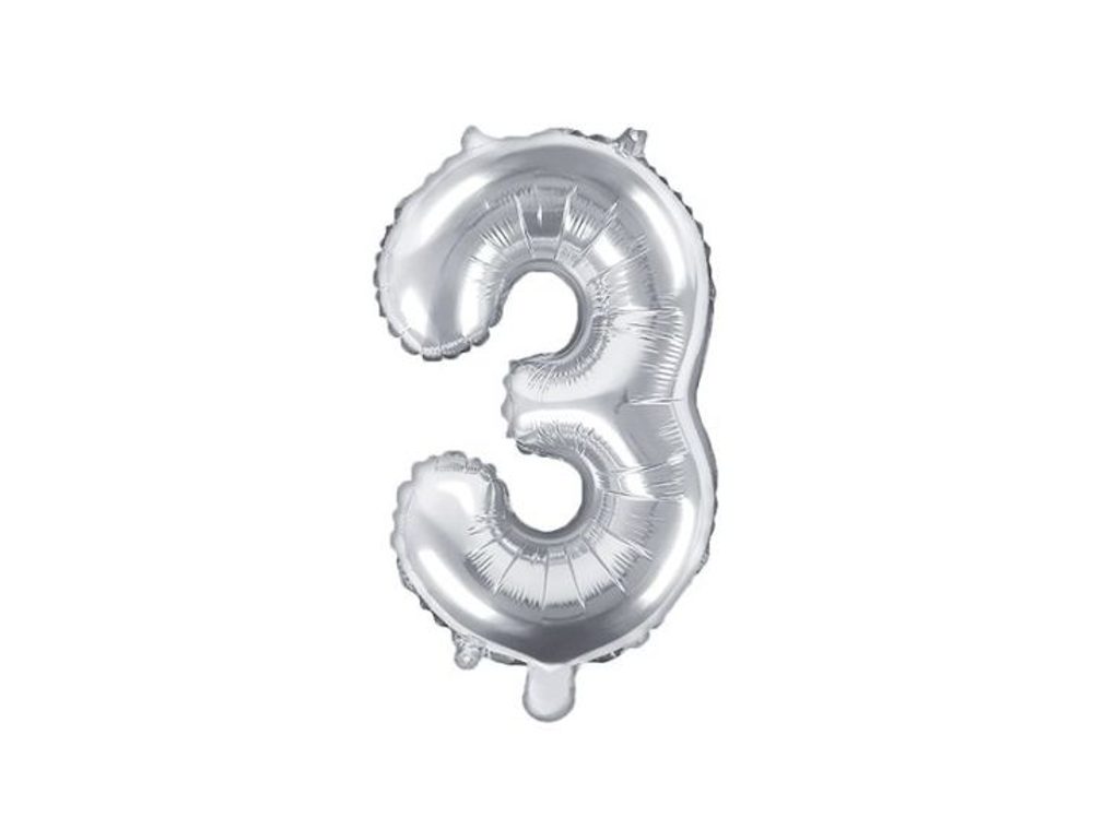 Fólia léggömb számjegy ezüst 35 cm - 3 (héliummal nem tölthető) - PartyDeco