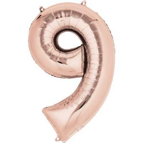 Fólia léggömb születésnapi szám 9 rózsaszín és arany 86cm - Amscan