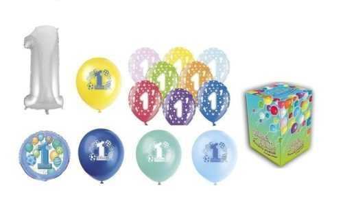 Hélium ballonok (lufi)  feltöltéséhez + léggömbök a fiú 1. születésnapjának megünneplésére - 420 l - BALLONPUB
