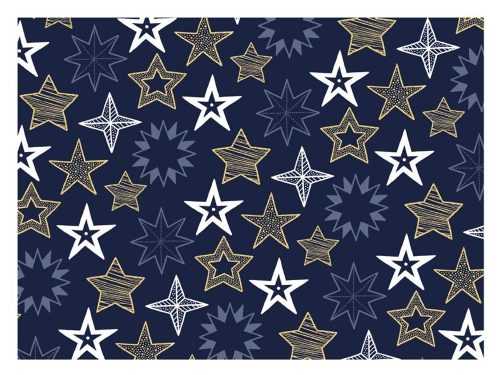 Karácsonyi csomagolópapír LUX - kék + arany csillagok - 100 x 70 cm-es lapok - MFP Paper
