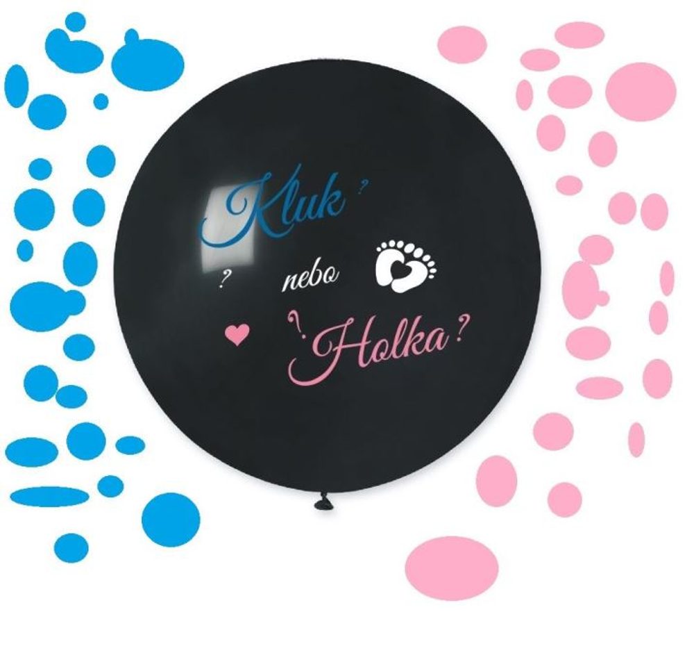 Latex léggömb „Kluk nebo holka?” felirattal (+ konfetti)- Gender reveal - Baby shower - 80 cm - SMART