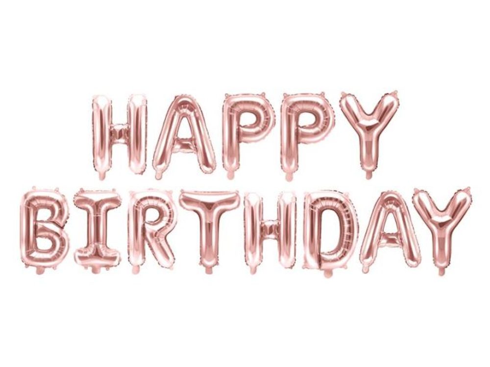 Lufi fólia felirat HAPPY BIRTHDAY - betűméret 35 cm - rose gold - rózsa arany 340x35cm - Lufi - PartyDeco