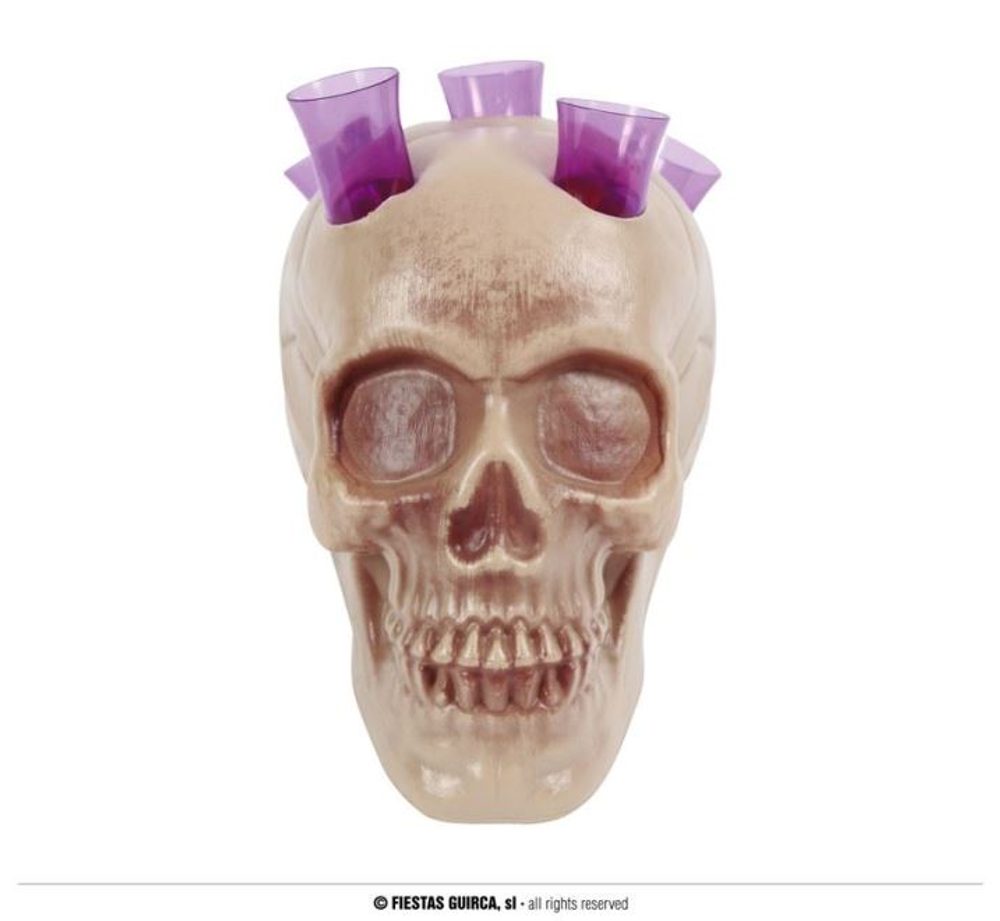 Műanyag koponya féldecis poharakkal dekoráció - Halloween 20 cm - GUIRCA