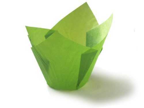 Papír kosárka muffinokra- zöld papír tulipán  12 db -