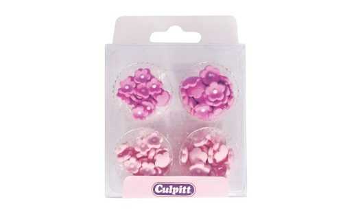 Rózsaszín cukor díszítő mini virágok - 100 db - Culpitt
