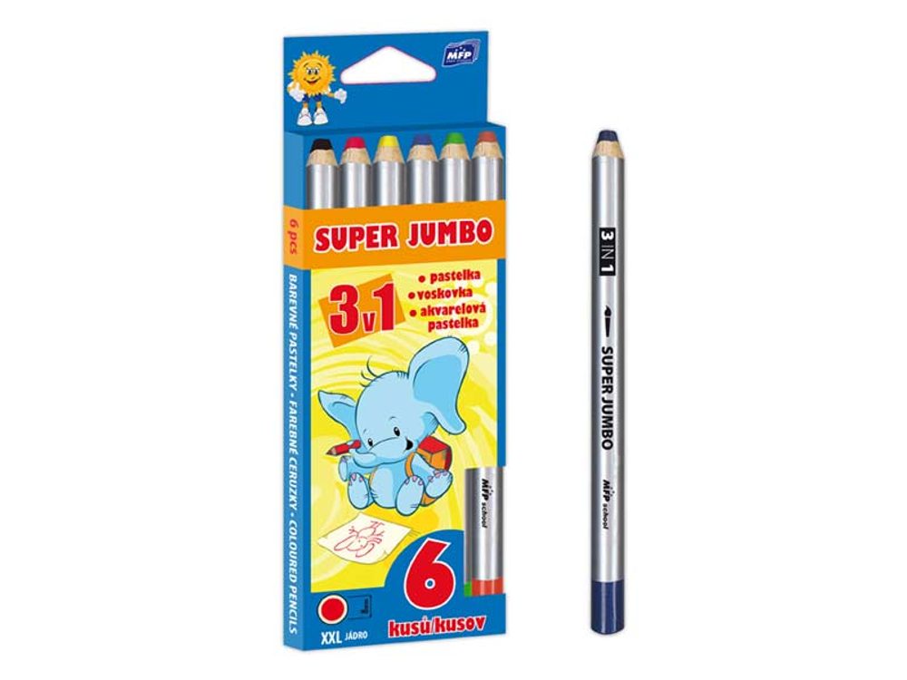 Super Jumbo 3az1-ben univerzális színes ceruzák - 6 színben - MFP Paper