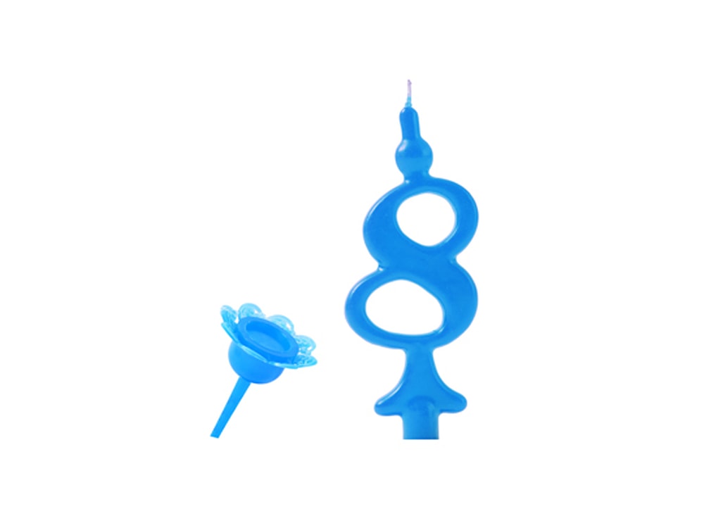 Születésnapi gyertya felragasztható állvánnyal - számjegyek kék 8 - Modecor