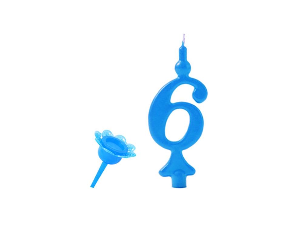 Születésnapi gyertya tűs állvánnyal - Számjegyek kék 6 db - Modecor