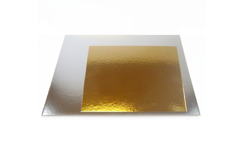 Torta alátét arany és ezüst (kétoldalas) négyzet alakú - 25x25 cm - 3 db - FunCakes