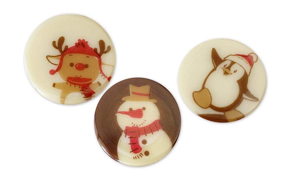 Csokoládé dekoráció karácsonyi trió - 3 cm-es kerekek nyomtatással - 189 db - Barbara Luijckx