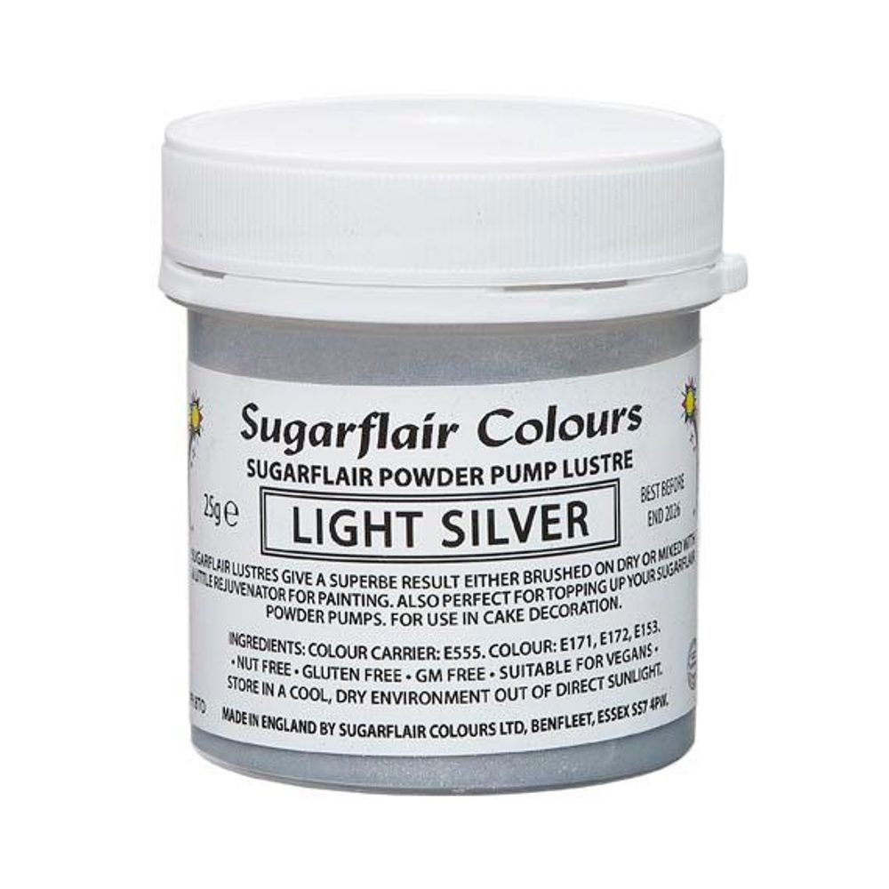 Sugarflair ezüst porfesték / pumpás utántöltő - Light Silver - 25g - Sugarflair Colours