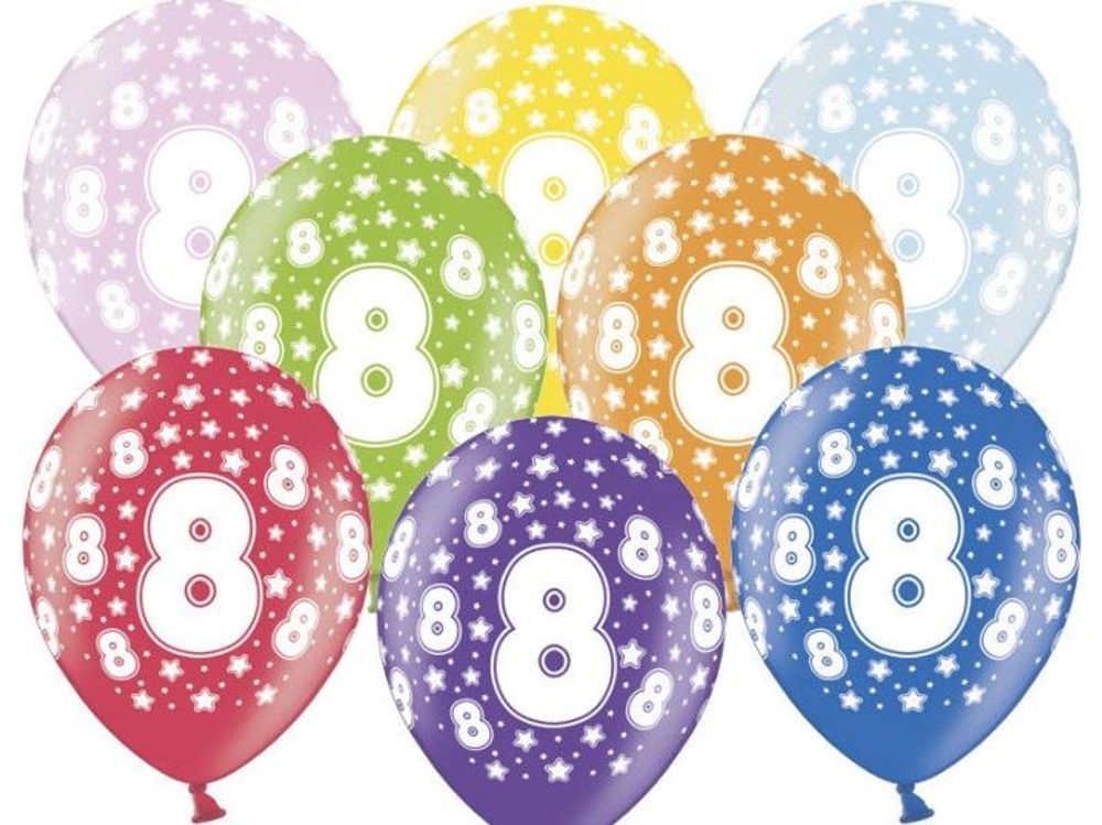 Erős Lufik 30 cm fémes mix - Születésnap No.8 - PartyDeco