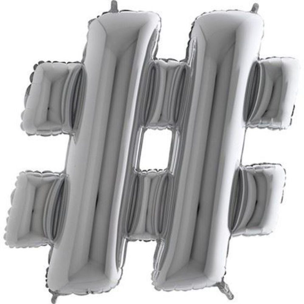 Ezüst fóliás hashtag # Lufi 102 cm - SMART