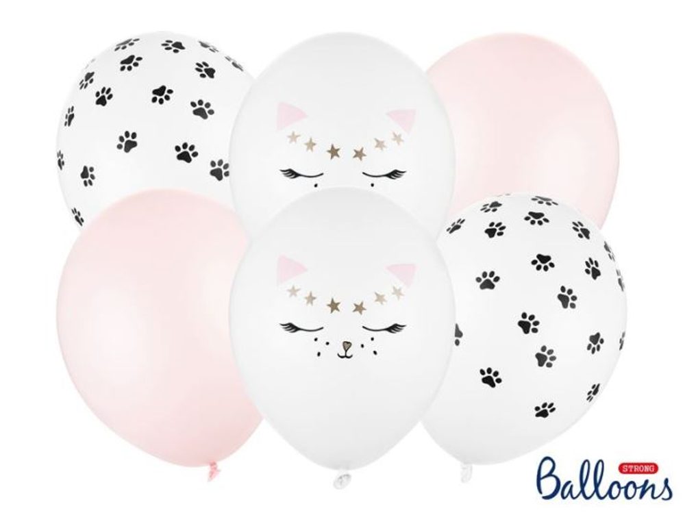 Macska mintás latex léggömb készlet - 30 cm - 6 db - PartyDeco