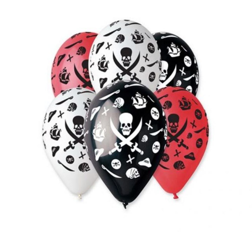 PIRÁTA témájú 30 cm-es pasztell lufik - PIRATE FUN 5 db - GoDan