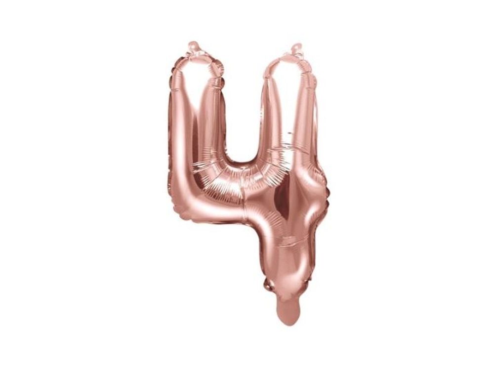 Rózsaarany fólia szám 4 - 35 cm (NEM TÖLTÖHETŐ HÉLIUMNAL) - PartyDeco
