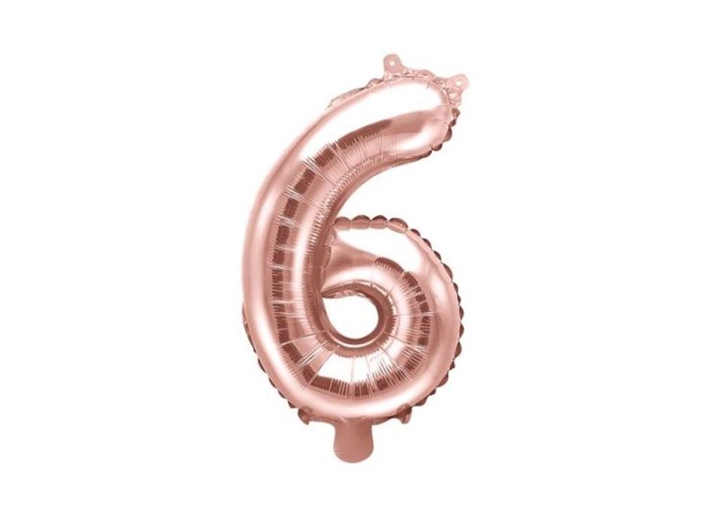 Rózsaarany fólia szám 6 - 35 cm (NEM TÖLTHETŐ HÉLIUMMAL) - PartyDeco