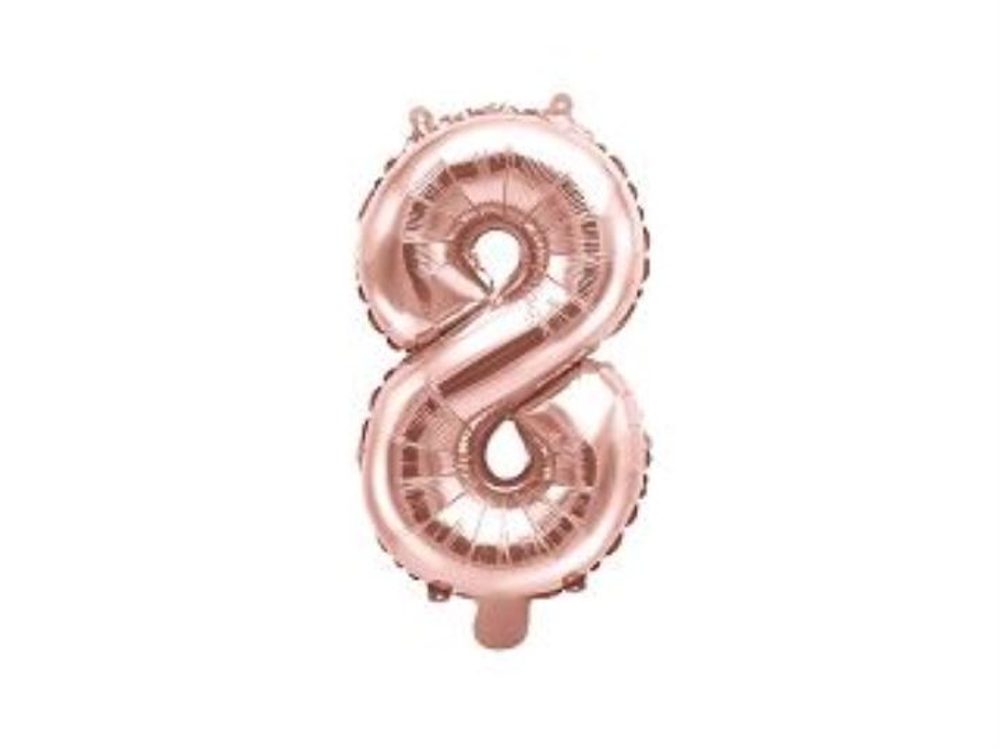 Rózsaarany fóliás ballon szám - 35 cm - 8 (NEM TÖLTHETŐ HÉLIUMMAL) - PartyDeco