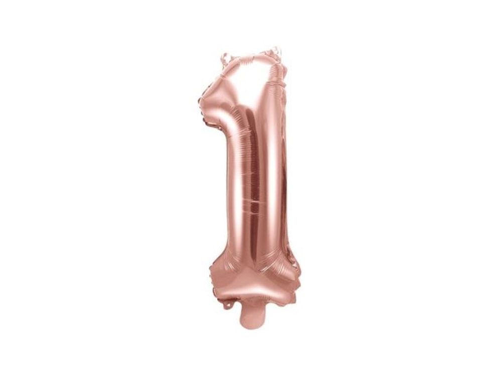 Rózsaarany fóliás szám 1-es lufi - 35 cm - (NEM TÖLTHETŐ HÉLIUMMAL) - PartyDeco