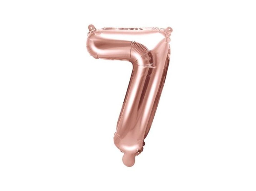 Rózsaarany fóliás szám 7-es lufival - 35 cm (NEM TÖLTHETŐ HÉLIUMMAL) - PartyDeco