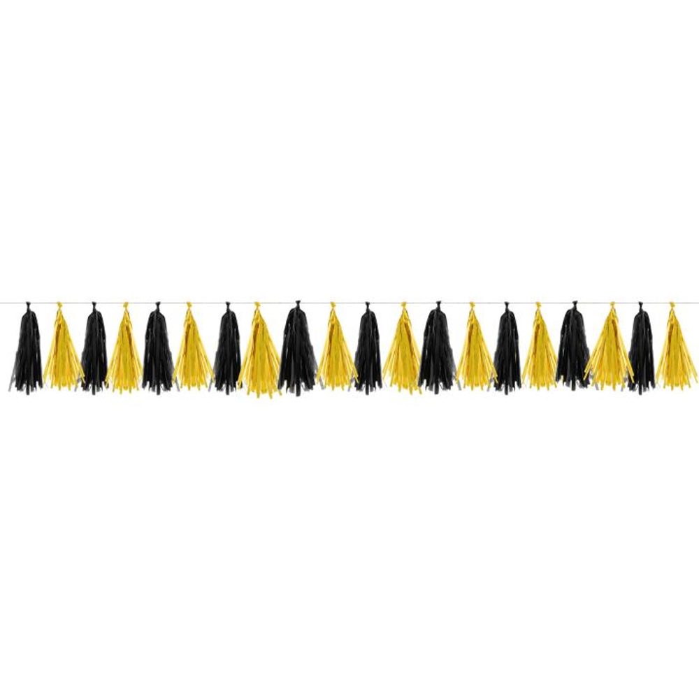 Tassel girland - pompom - fekete-arany - 20 db - 420 x 30 cm - Szilveszter - FUNNYFASHN