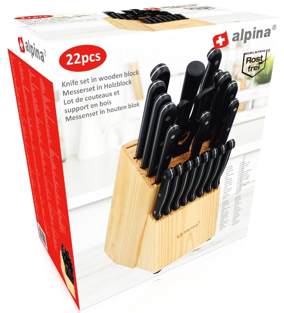 22 részes késkészlet fából készült tartóban - ALPINA