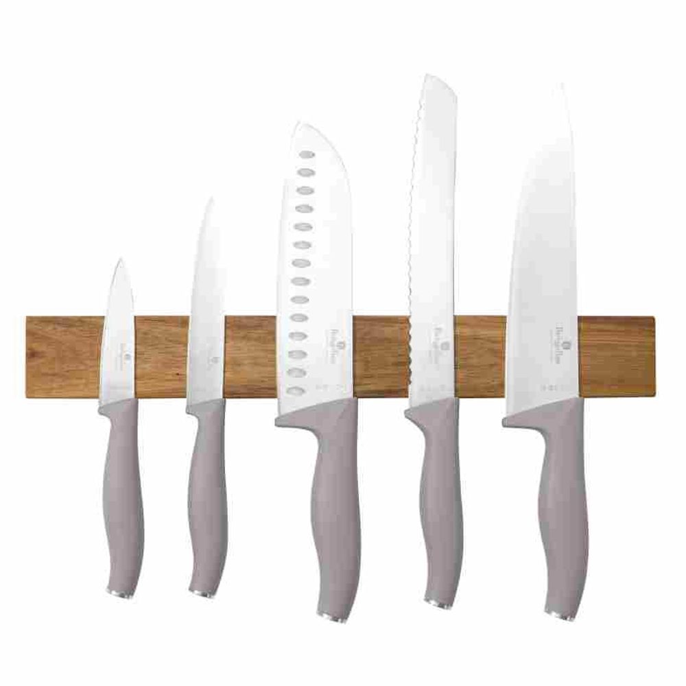 Akácfából készült 6 darabos késkészlet mágneses tartóval - Taupe Collection - BERLINGERHAUS