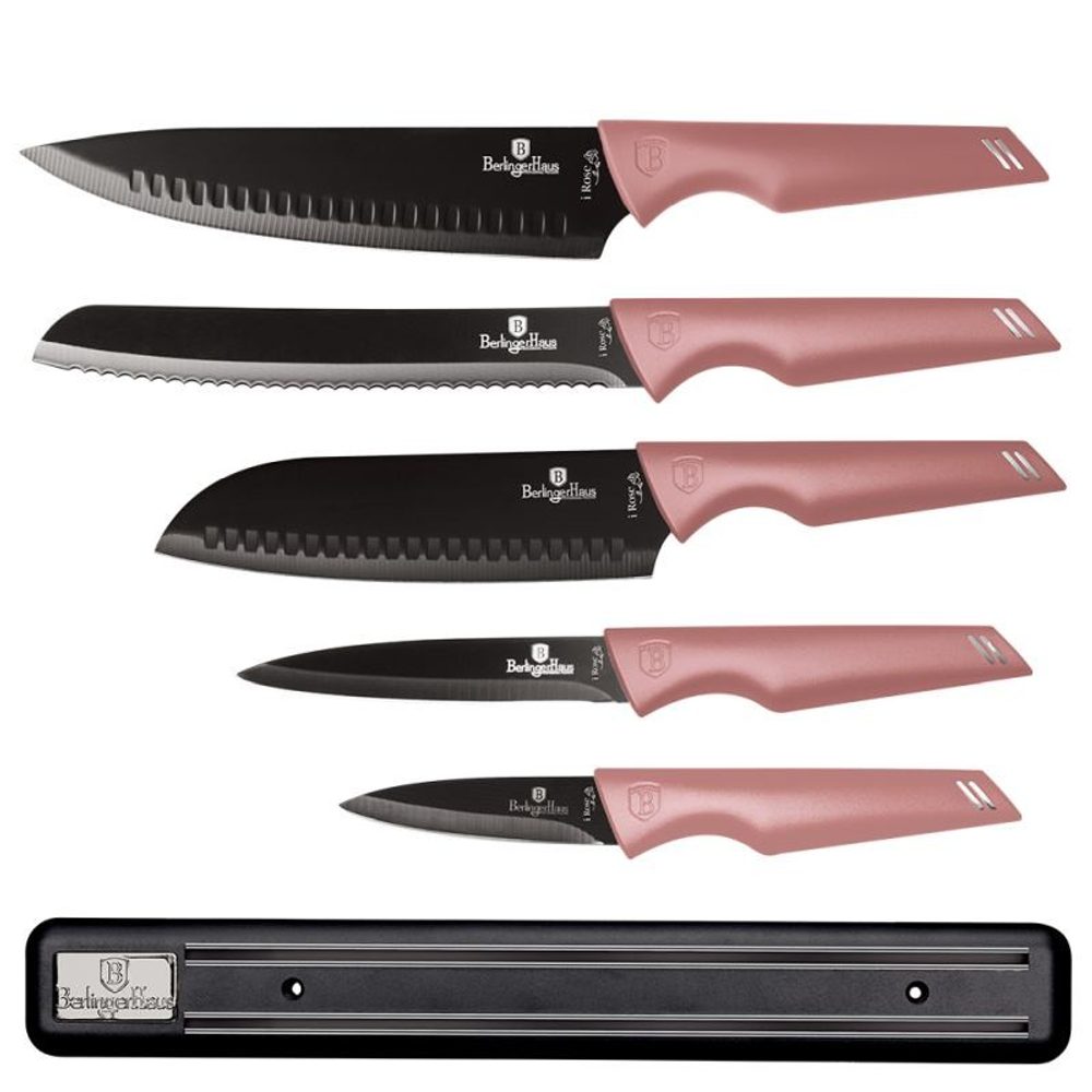 BERLINGERHAUS 6 db-os konyhai kés készlet mágneses tartóval I-Rose Edition BH-2700 - BERLINGERHAUS