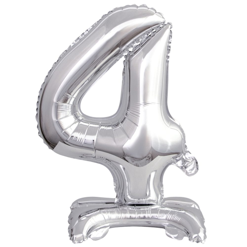 Ezüst fóliás 4-es számú születésnapi lufi 38 cm Amscan - Amscan