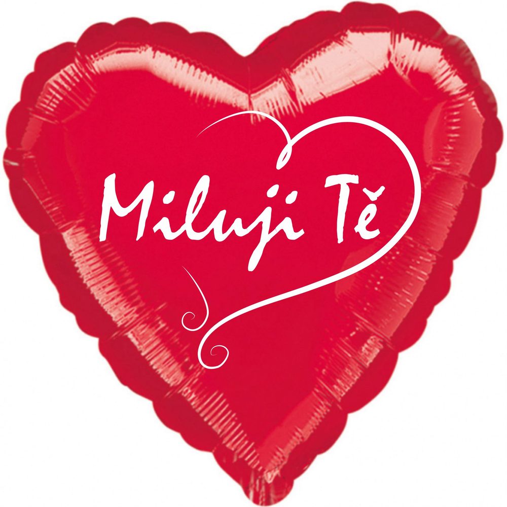 Fóliás lufi piros szív Miluji Tě -