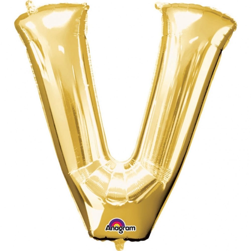 V betű arany fólia lufik 33 cm x 27 cm -