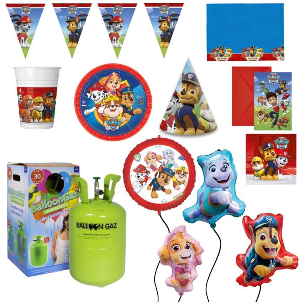 Gyerek születésnapi készlet Mancs Őrjárat - Paw Patrol lufikkal és héliummal - 10 főre - VYPRODEJ