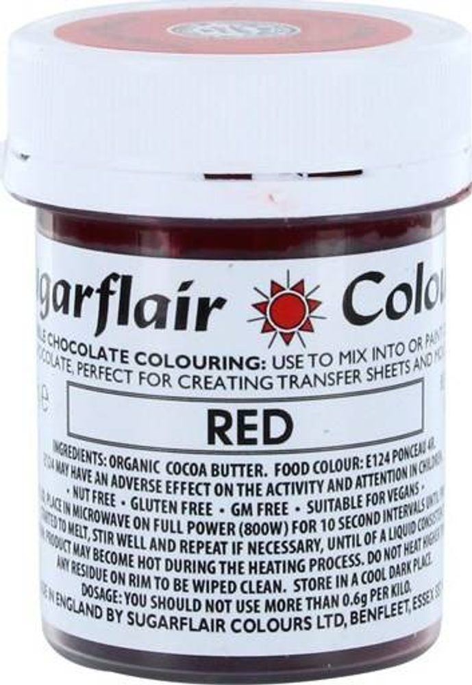 Sugarflair Red (35 g) Kakaóvaj alapú csokoládé színezék - Dortis