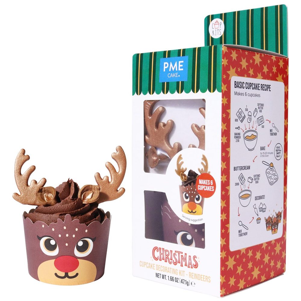 Karácsonyi cupcake díszítő készlet - Rénszarvasok (6 darabos készlet) - PME
