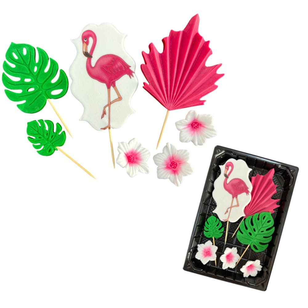 Flamingós tortadíszítő cukordekoráció – szett - K-Decor