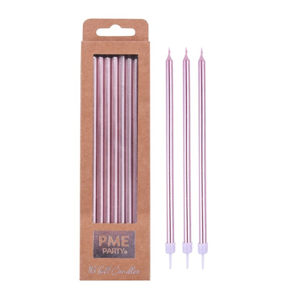 Rózsaszín extra hosszú gyertyák 18 cm - 16 db - PME