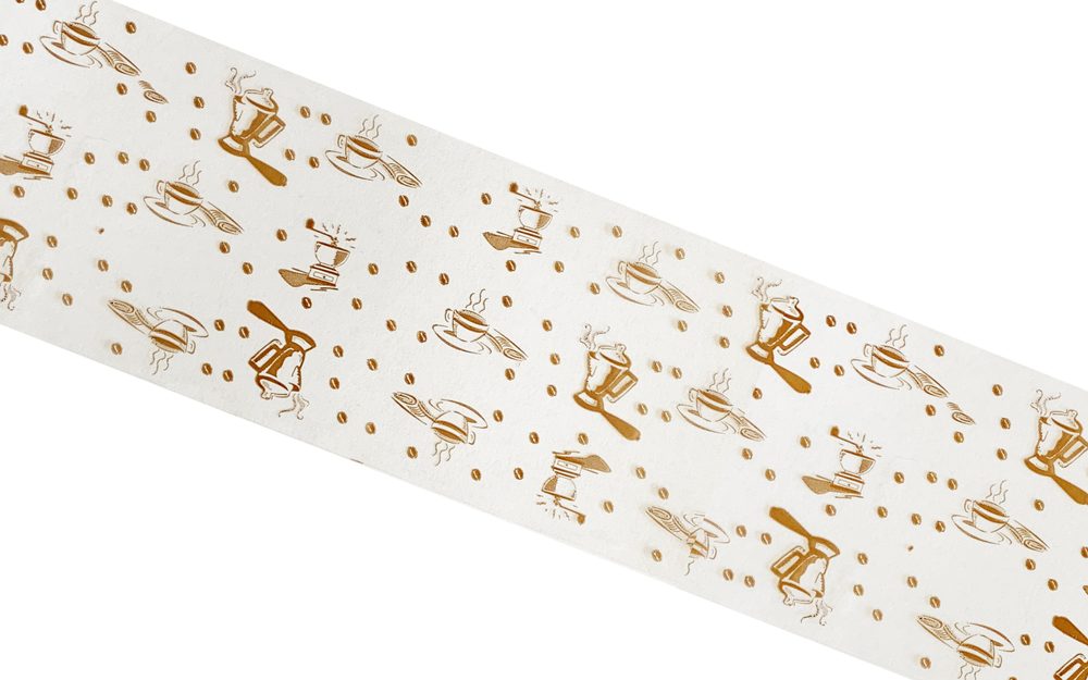 Torta szalagfólia szélessége 4 cm - átlátszó nyomtatott kávé - 100 m -